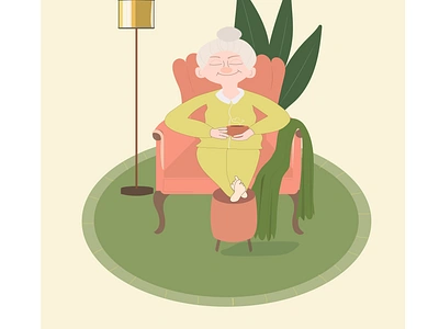 "Serenity in a cup—granny's moment of calm. ☕✨" adobe calm character illustration daily art design inspiration digital art granny graphic design