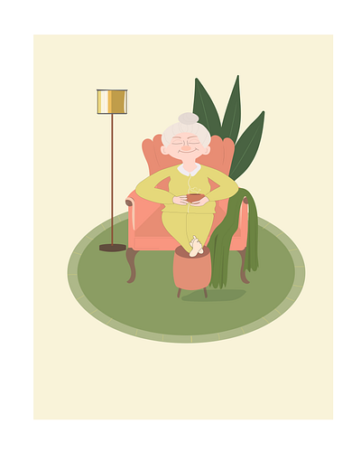 "Serenity in a cup—granny's moment of calm. ☕✨" adobe calm character illustration daily art design inspiration digital art granny graphic design