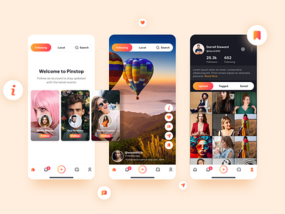 Pinstop android friends ios mobile app orange travel app traveling