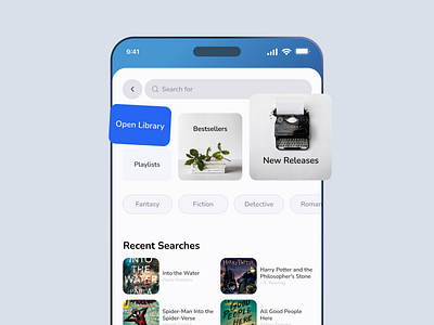 Book Reading Mobile App - Search and Book Page app design application bestsellers book book app book listen book read design filter genre library mobile app mobile app design mobile design online book search ui uiux ux