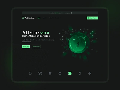 Landing Page Design for Authentica 3d branding design digital digital art figma figma design green identity branding modern neon ui ui design ui ux ux web web 3 web design website design webste