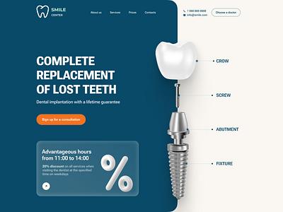 Implant Clinic Homepage Design 3d dental graphic design heroscreen illustration landing med medicine teeth tooth ui website