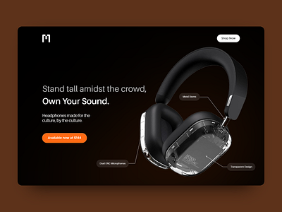 Hero Section for Electronics Company challenge daily dailydesignchallenge dailyui design headphone hero product section transparent ui ux website