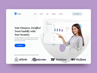 Hero Section for Secure Finance company challenge daily dailydesignchallenge dailyui design finance hero purple section ui ux vault website