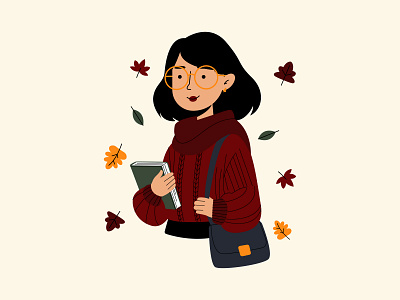 Free Girl Holding Book Illustration autumn book character character design fall fall illustration fall leaves illustration reading school school girl vector vector illustration