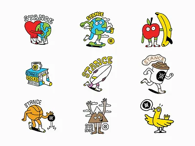 Stance Stickers & Embroidery animals artist basketball character design design drawing fruit illustration graphic design illustration illustrator outdoor surf whimsical witty world