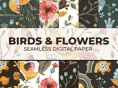 Birds & Flowers Digital Paper birds flowers digital paper seamless digital paper