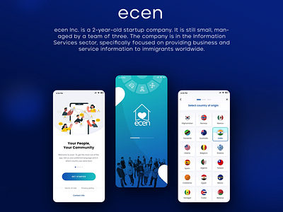 The app named "ecen" designed by Ansysoft adobe illustrator adobe photoshop brandawareness businessandserviceinformation contentmarketing customeracquisition customerretention digitalmarketing ecenincorp figma immigrantownedbusiness immigrantsaroundtheworld inboundmarketing mobile app newbusiness searchengineoptimization smallbusiness startuplife techstartup