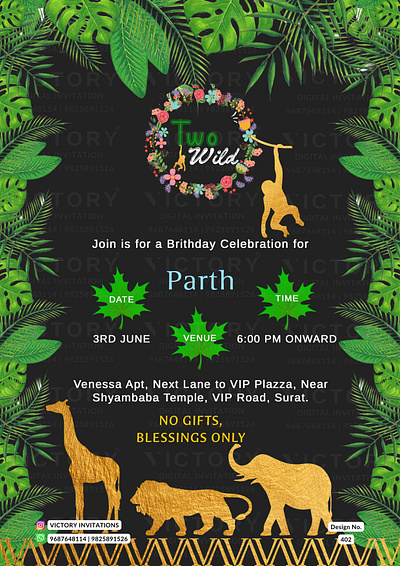 Birthday Party Invitation card in jungle design 402 birthday graphic design illustration motion graphics photoshop