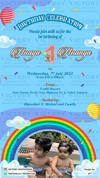 Birthday Party Invitation card in rainbow theme 657 birthday graphic design illustration motion graphics photoshop