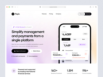 payix. Header Exploration 💸 banking finance fintech fintech platform fintech startup landing page online banking payment saas service web website