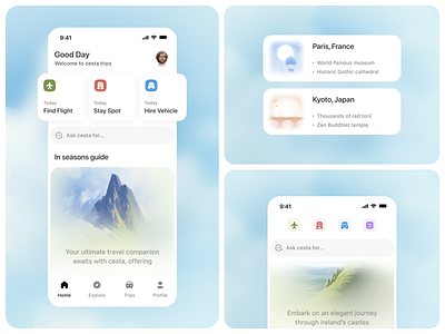 Travel planner App ai assistant app booking app branding create trip design gpt holiday minimal mobile mobile app planer sajon tourism travel travel plan trip trip planer ui ux