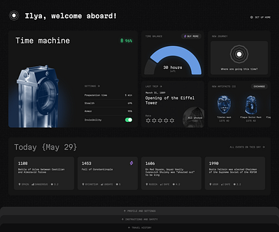 Time Machine Dashboard Concept ai concept darkmode dashboard sci fi time machine time travel ui