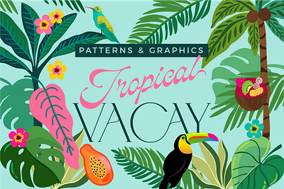 Tropical Vacay Kit 🌴🌺🍹 branding design graphic design illustration palms tropical design ui vector