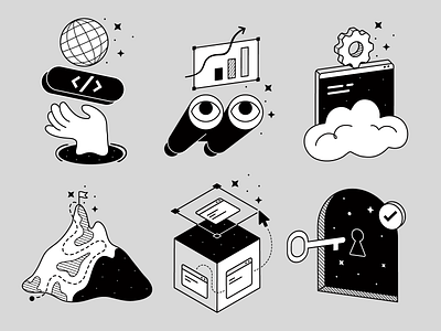 Dev icons set black black and white code design dev developer flat friendly fun futurist icon illustration minimal simple ui vector