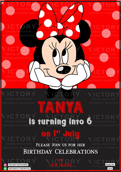 Birthday Party Invitation card in minimouse design 1213 birthday graphic design illustration invitation motion graphics photoshop