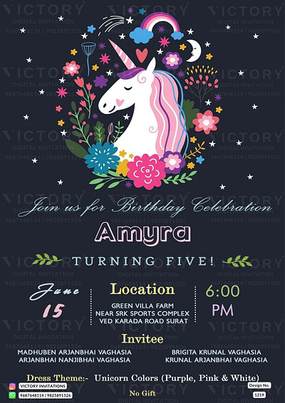 Birthday Party Invitation card in unicorn design 1219 birthday graphic design illustration invitation motion graphics photoshop