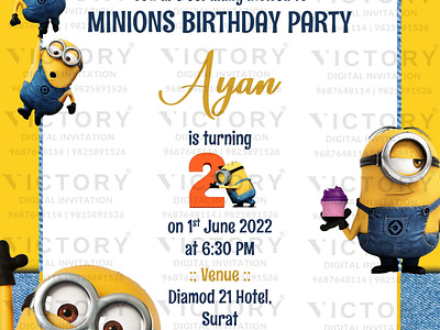 Birthday Party Invitation card in minions theme 1223 birthday graphic design illustration invitation motion graphics photoshop