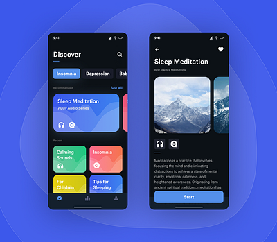 Meditation App Ui Screens app ui designs dark mode ui designs meditation app meditation app ui ui ui design ux