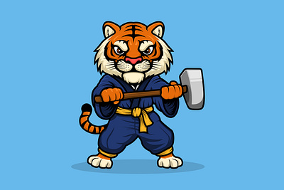 Warrior Tiger Cartoon Mascot Vector Style animal art branding bussiness cartoon design esport fight graphic design hakama illustration illustrator knight logo mascot stock tiger vector warrior wild