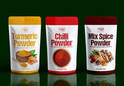 Spices Pouch Packaging Design chilli package design mix spice packet design package design packaging packaging design pouch design pouch packaging design product design product label turmeric pouch design