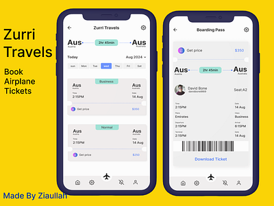 Zurri Travels App (Online Tickets) 3d animation app branding canva graphic design logo motion graphics online tickets app post designer travels ui