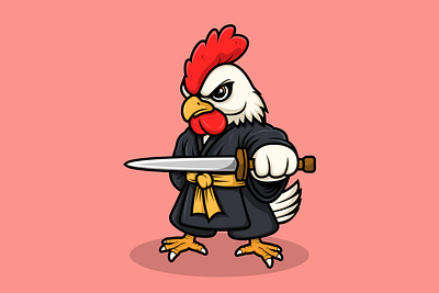 Warrior Rooster Chicken Cartoon Mascot Vector Style animal art branding bussiness cartoon design graphic design illustration knight logo mascot rooster sticker sword ui ux vector warrior