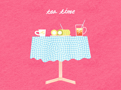 Tea Time with Osulloc Green Tea Roll Cake art artwork beverage design dessert greentea handwriting illust illustration ipad lettering pattern photoshop rollcake table tablecloth teatime