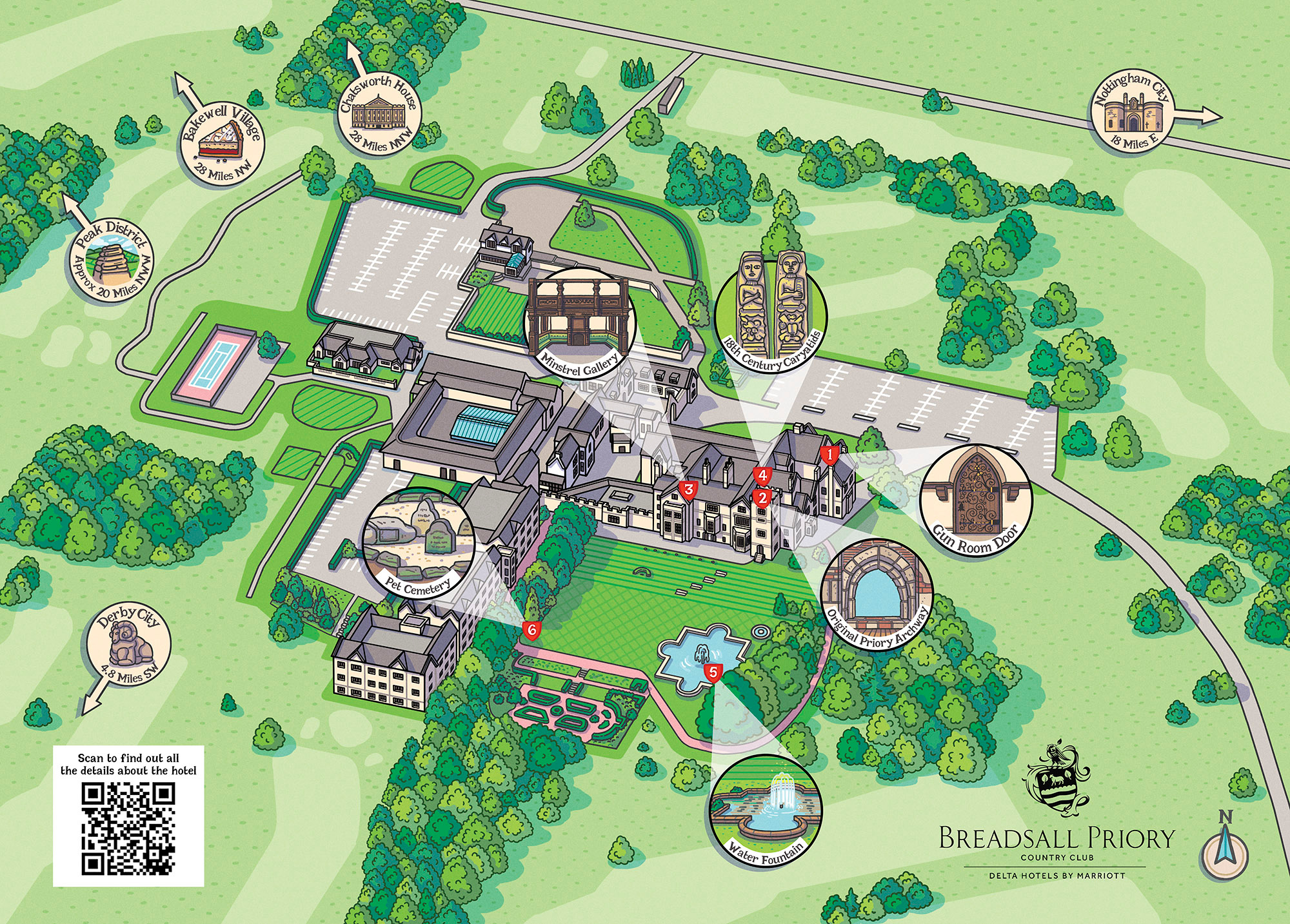 Illustrated Map for Marriott Breadsall Priory Hotel cartography digital art hotel map illustrated map illustration information map map map drawing map illustration photoshop illustration tourism map tourist information tourist map