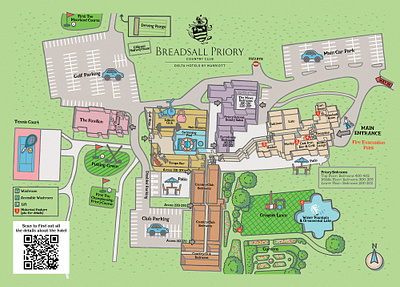 Illustrated Map for Marriott Breadsall Priory Hotel cartography digital art hotel map illustrated map illustration information map map map drawing map illustration photoshop illustration tourism map tourist information tourist map