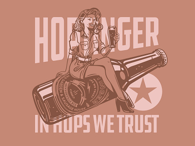 Illustration beer bottle hoptinger illustration in hops we trust pinup