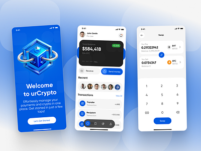 Crypto Wallet Fintech 3d app app design bank card wallet clean and minimal ui clean design cleanui crypto design exchange crypto fintech home screen mobile app onboarding transfer ui wallet web3