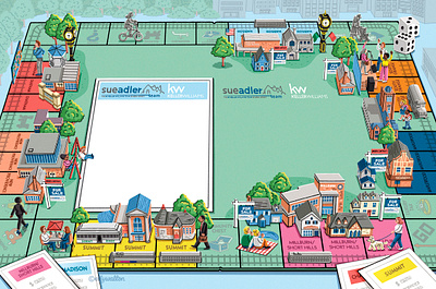 Illustrated Monopoly Board: Sue Adler Real Estate Guide Cover board game illustration digital art editorial editorial illustration game board illustrated map illustration magazine magazine illustration map map illustration monopoloy board monopoly illustration photoshop illustration