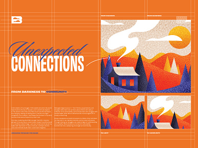 Darkness to Community | My Story cabin chimney columns connect connection design drawing environment grid grids hierarchy illustration landscape line lines procreate rows series texture woods