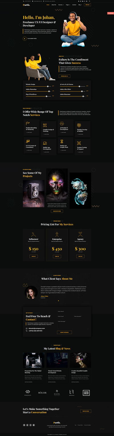 I will design wordpress professional portfolio website branding landing page design portfolio portfolio design portfolio website professional portfolio resume design signle page portfolio single page design ui ux webs website website design wordpress wordpress portfolio wordpress website design