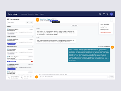 Inbox Center - Helthcare SAAS aesthetics chat conversation healthcare inbox messages saas spa