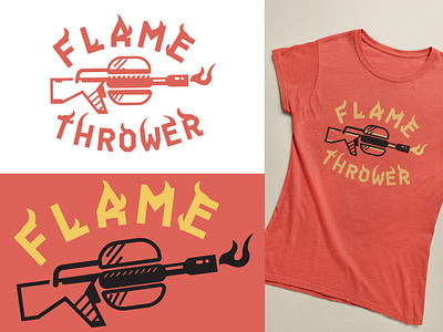 Flamethrower Burger Logo branding burger custom lettering fire flames flamethrower hamburger heat hot identity illustration lettering logo print restaurant shirt spicy tshirt typography weapon