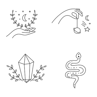 A set of esoteric magical magic symbols black lines app branding design graphic design illustration logo typography ui ux vector