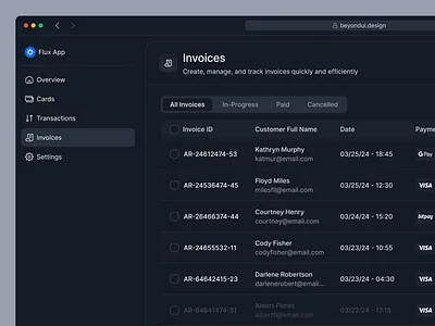 Invoices Table Preview - Beyond UI data table invoice invoice table product design product ui saas table saas ui table preview table ui web application