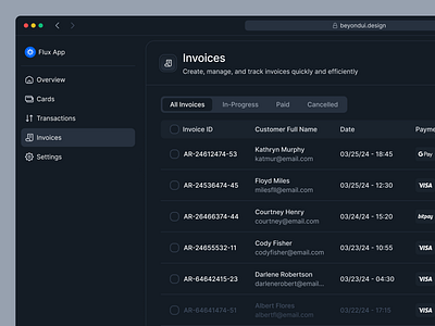 Invoices Table Preview - Beyond UI data table invoice invoice table product design product ui saas table saas ui table preview table ui web application