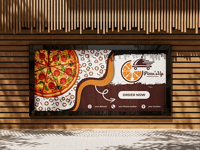 Pizza'sUp attractive design banner beautiful designs best color scheme billboard branding by arooj ashfaq colorful elements design graphic design graphics illustration logo logo design menu packaging design play with designs product design visiting card waiter uniform