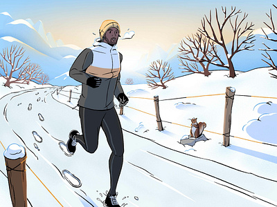 Winter Run character digital drawn editorial folioart illustration landscape niet ken alec lu snow winter