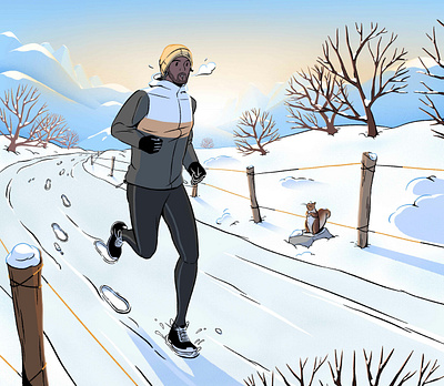 Winter Run character digital drawn editorial folioart illustration landscape niet ken alec lu snow winter