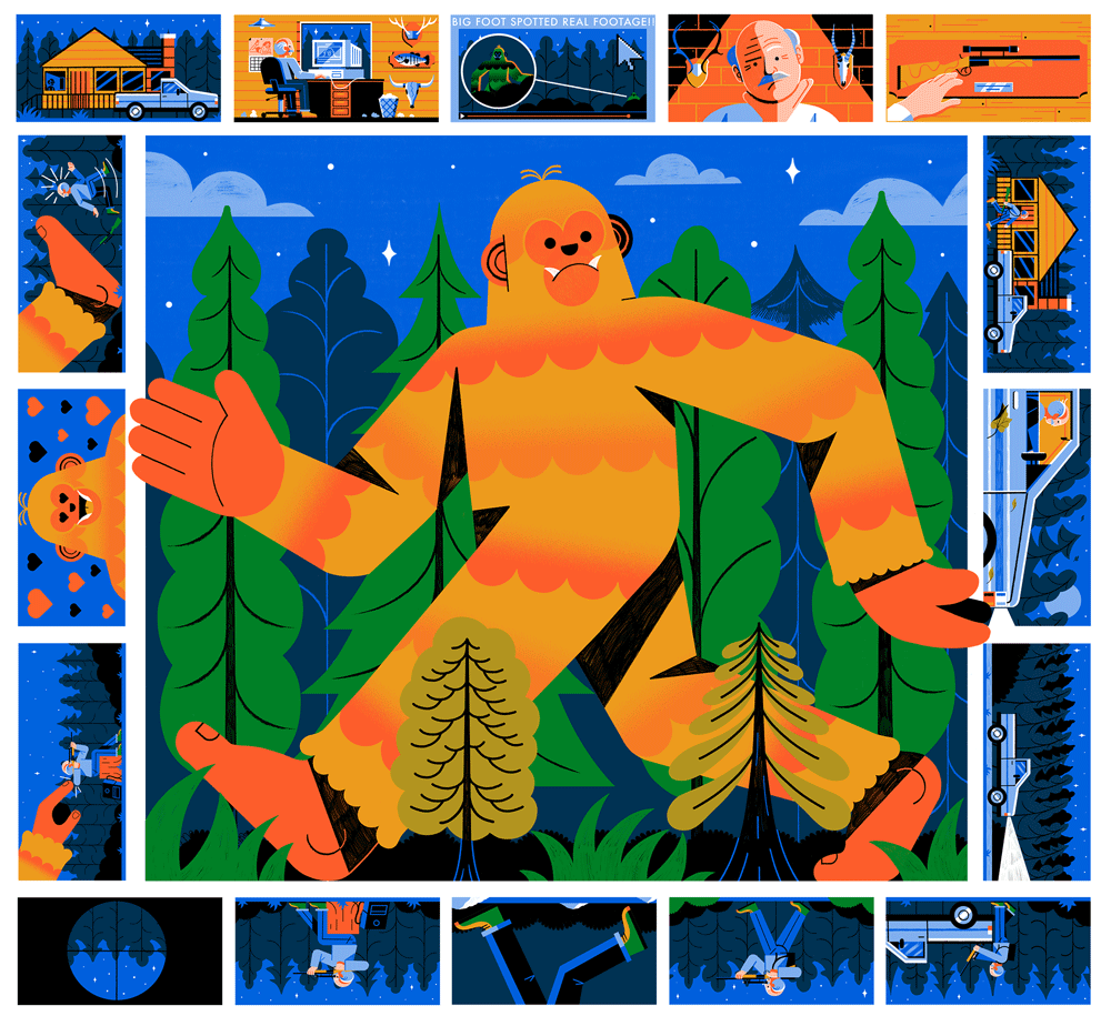 Sasquatch animal character childrens creature digital folioart gif illustration landscape michael driver