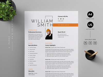 Resume/CV cover letter cv template design illustration professional resume ui us letter vector word