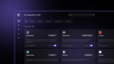 AI Integration for Dashboard 3d ai animation branding dark dashboard freelance int settings ui ux