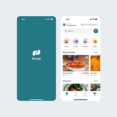 Ounjé - Food Delivery App Homescreen UI Design Exploration app bakery delicacy delivery food grocery homescreen restaurant ui uidesign uiux ux vendor