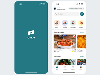 Ounjé - Food Delivery App Homescreen UI Design Exploration app bakery delicacy delivery food grocery homescreen restaurant ui uidesign uiux ux vendor