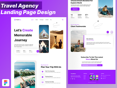 Travel Agency Landing Page Figma Design. app design clean design creative direction dark mode design system e commerce design figma interaction design landing page microinteractions minimal design modern ui prototyping responsive design uiux design user experience user interface visual design web design wireframe