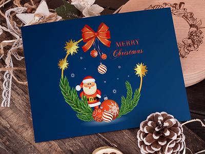 Santa Claus Merry Christmas Decoration Card Happy New Year ball card gift gold greeting happy holiday invite label merry new ornament postcard red ribbon santa claus christmas card snowflake star xmas year